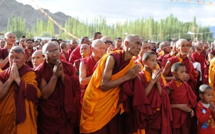 Monks waiting for Dalai Lama Leh